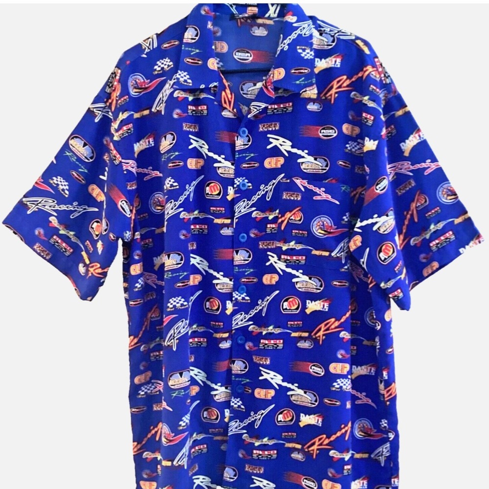 Racing Men’s Shirt Button Up Team Decals Micro Touch Arctic XL
